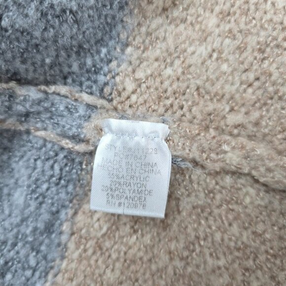 Entro Open Front Long Sweater Cardigan Women's L Beige Gray Striped - Picture 11 of 12